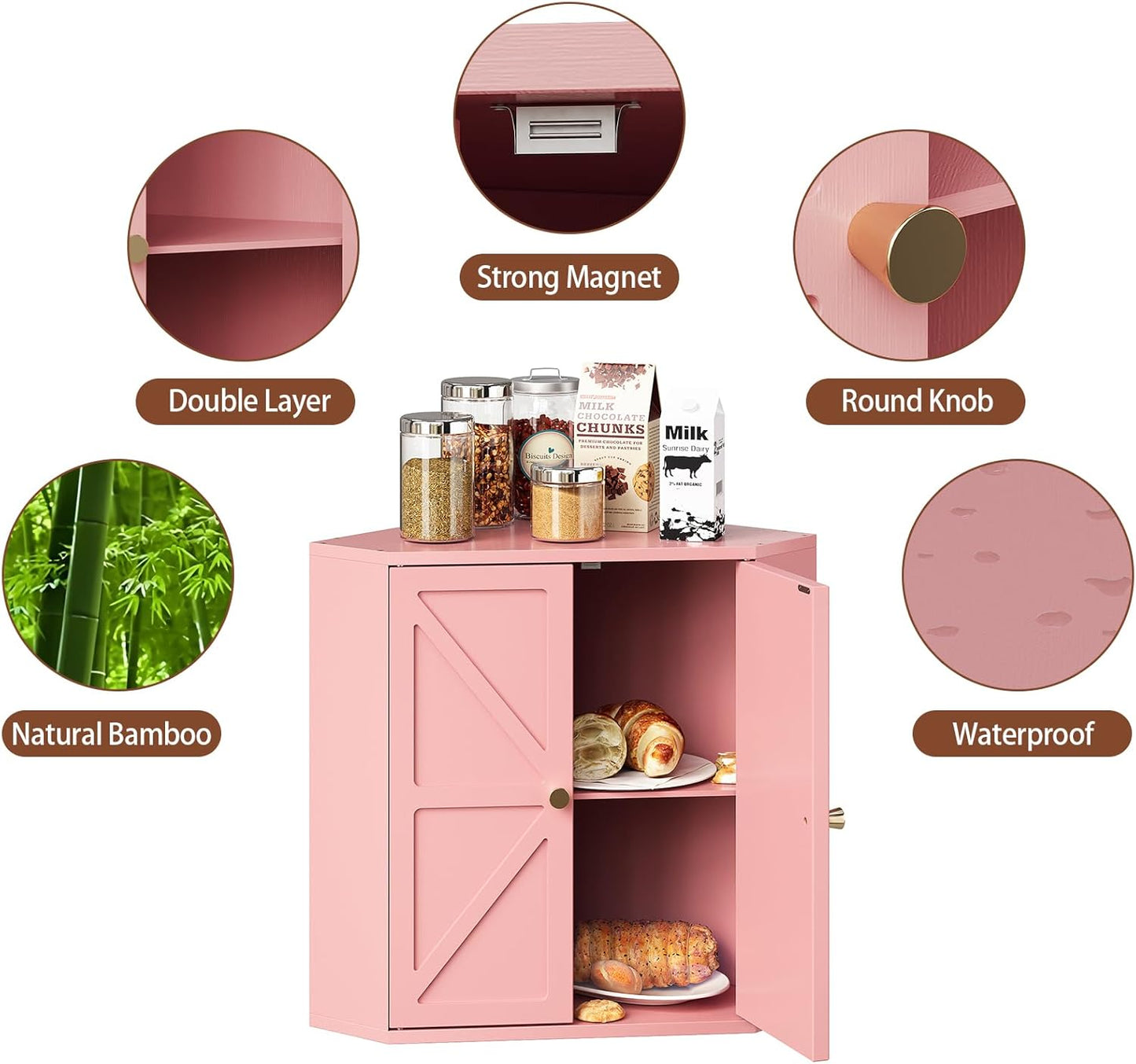 Trironsun Corner Bread Box for Kitchen Counter Double Layer Bamboo Bread Storage Container Large Capacity Bread Storage