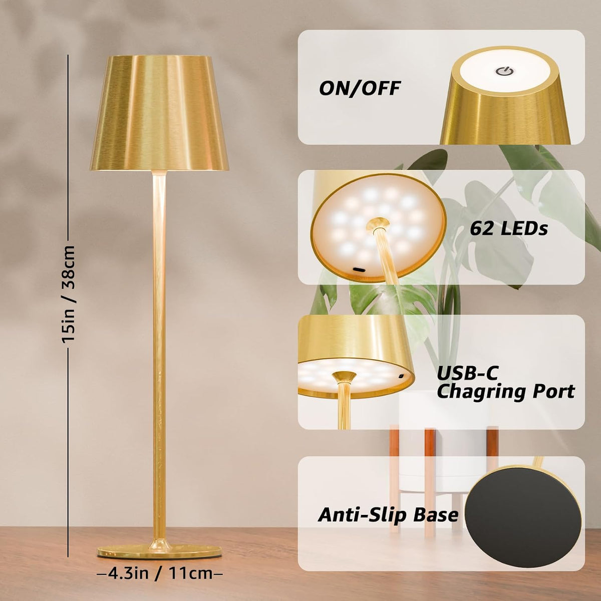 uuffoo 3 Pack Rechargeable Cordless Table Lamps, 5200mAh Battery Operated Lamp Portable Waterproof, Stepless Dimmable