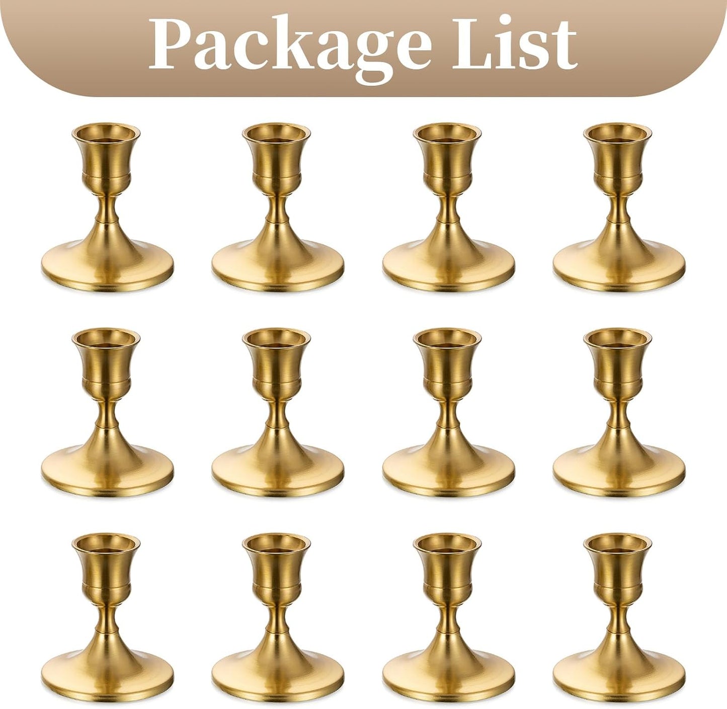 Sziqiqi Gold Candlestick Candle Holders, Set of 12, for Wedding Table | for 0.87" Taper Candle, Bulk, for Christmas