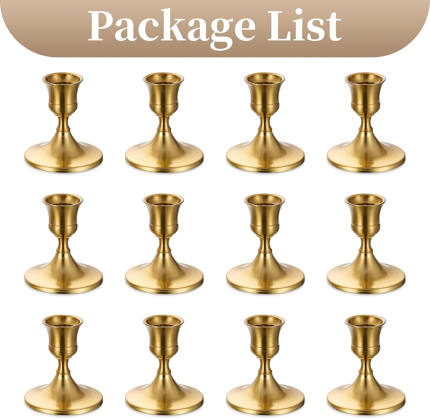 Sziqiqi Gold Candlestick Candle Holders, Set of 12, for Wedding Table | for 0.87" Taper Candle, Bulk, for Christmas