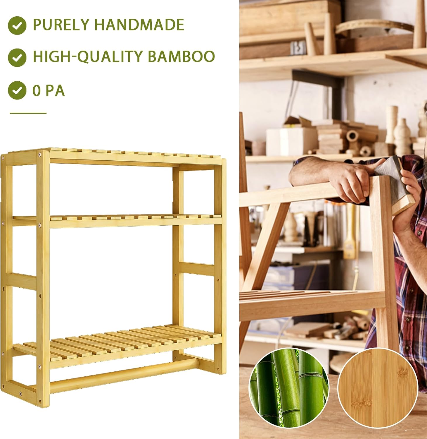Galood Over The Toilet Storage Bathroom Shelves Wall Mounted Yellow | 3 Tier Space Saver Corner Shelf Organizer Bamboo