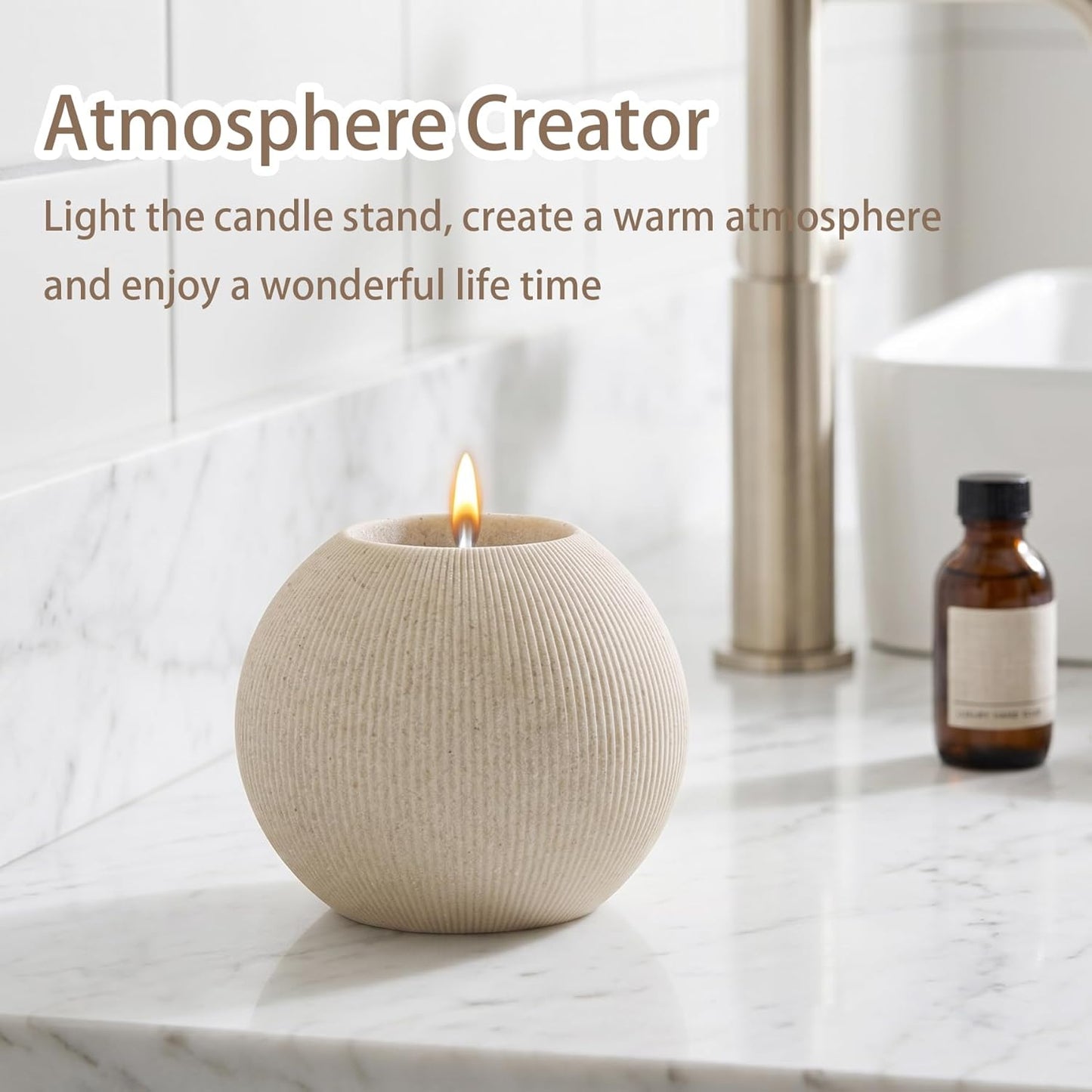 Sandstone Look Stripe Modern Bath Organizer / Beige / Set of 5
