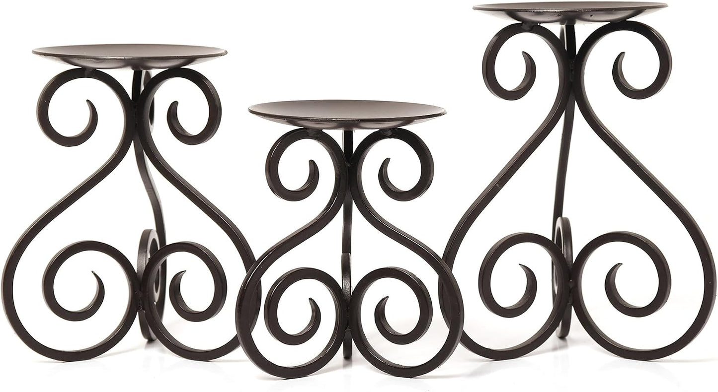 Hosley Illuminate in Style with Our Set of 3 Iron Candle LED Pillar Holders - Large 7 Inches, Medium 6 Inches, Small 5