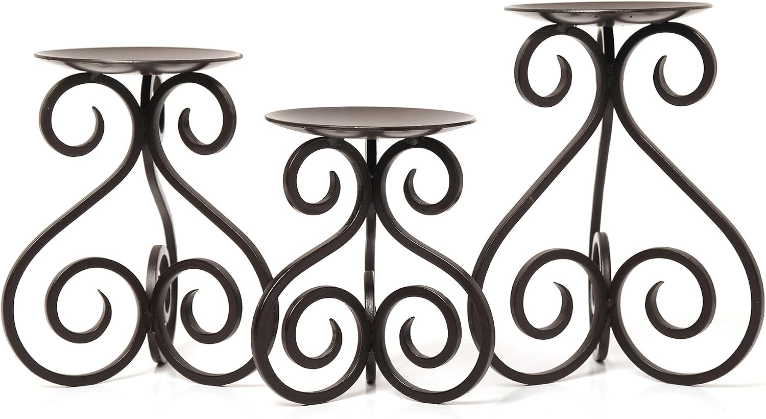Hosley Illuminate in Style with Our Set of 3 Iron Candle LED Pillar Holders - Large 7 Inches, Medium 6 Inches, Small 5