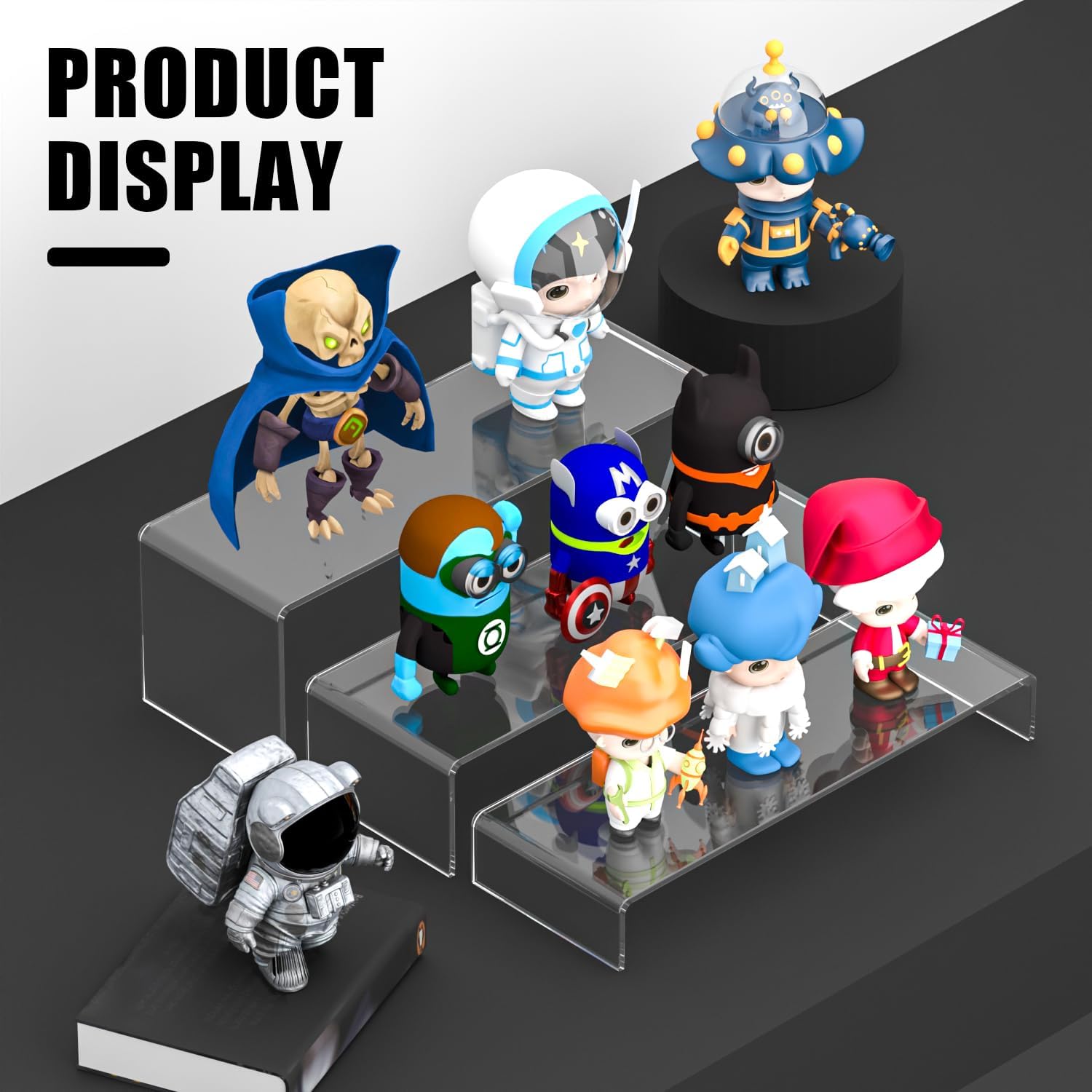 Rectangular Acrylic Showcase Collectibles Display Stands Suitable for Retail / M / Clear / Set of 6