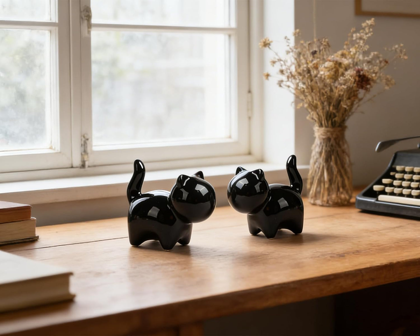 Small Ceramic Cat Statues / Black / 3 Inch / Set of 2