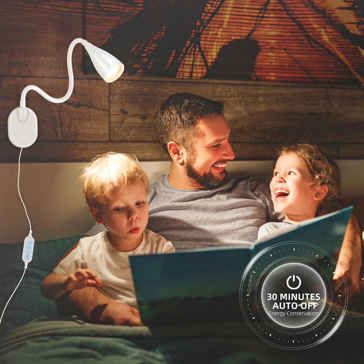 2 Pack LED Wall Mounted Reading Light, 5 Color Modes,10 Brightness Dimmable | USB Charging Port, Memory Timer Adhesive