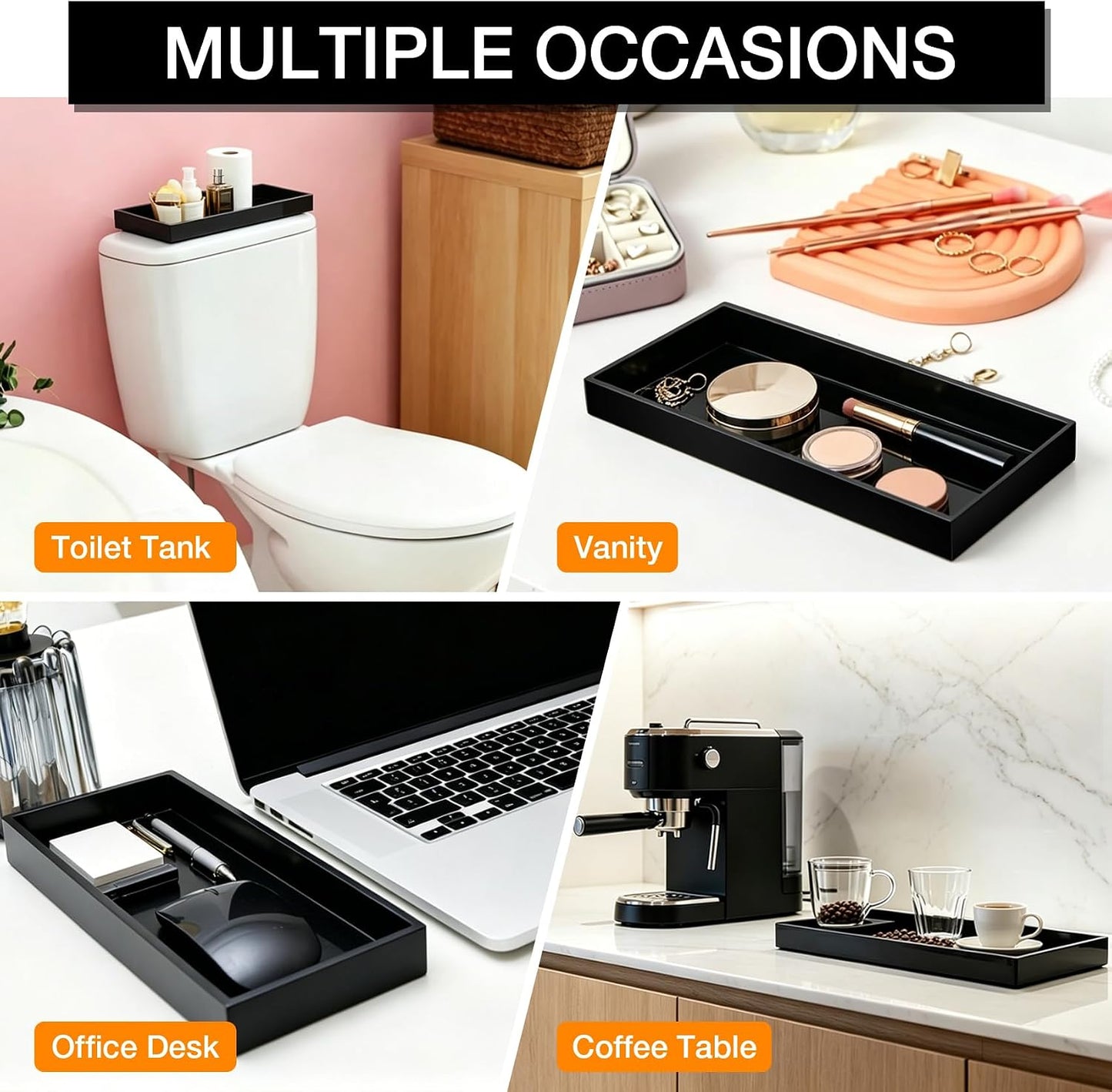 Acrylic Tray 5mm Thicken for Vanity Makeup / Black / 12 x 6 x 1.2