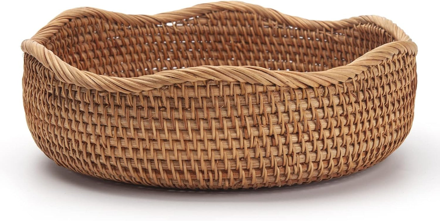 Rattan Bread Baskets Round Woven Fruit Bowls Key Holders Stackable / Wave / Natural / Set of 3