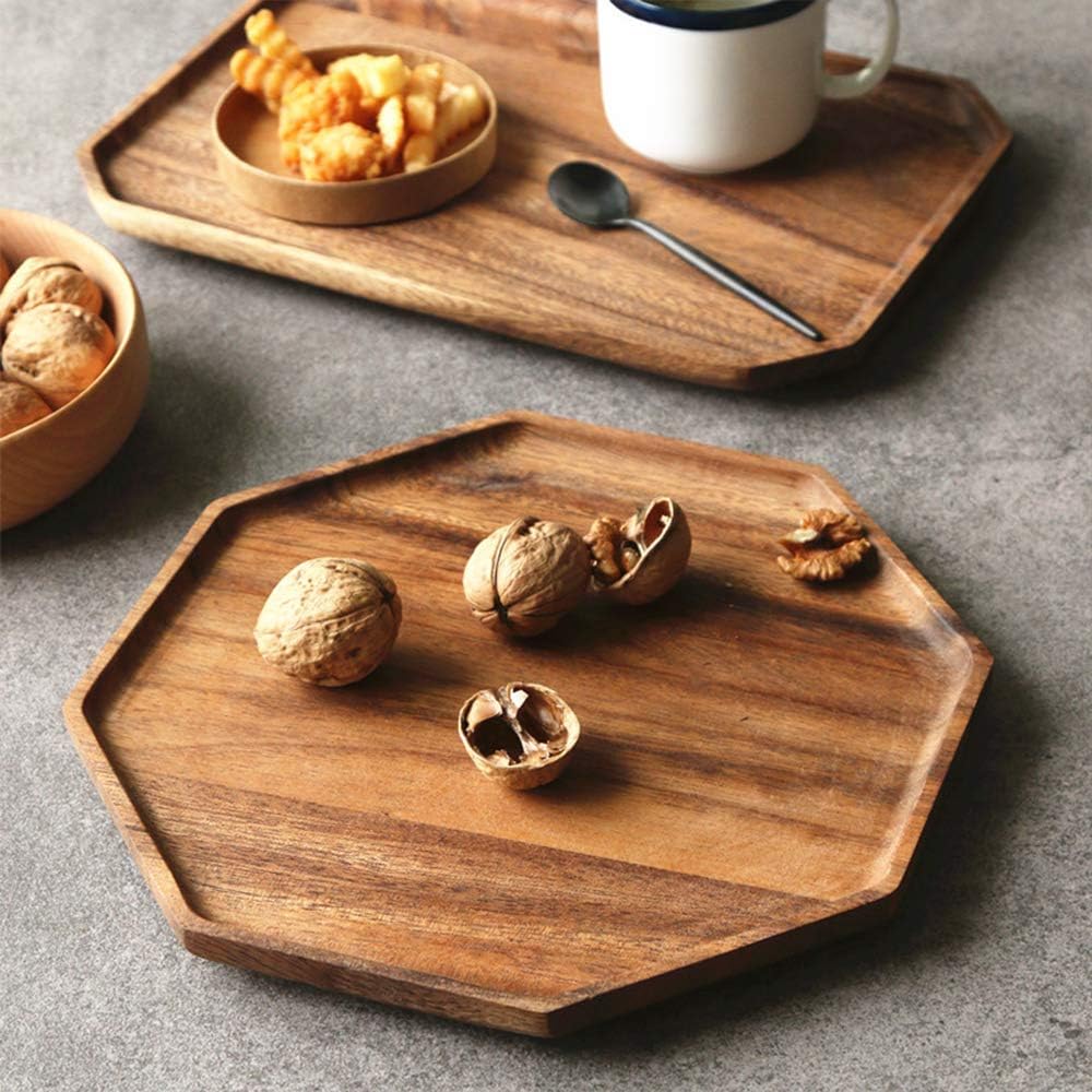 Acacia Wooden Trays Serving Platters Round Square Veggie Serving Tray Decor / 8-10 Inch / Set of 2