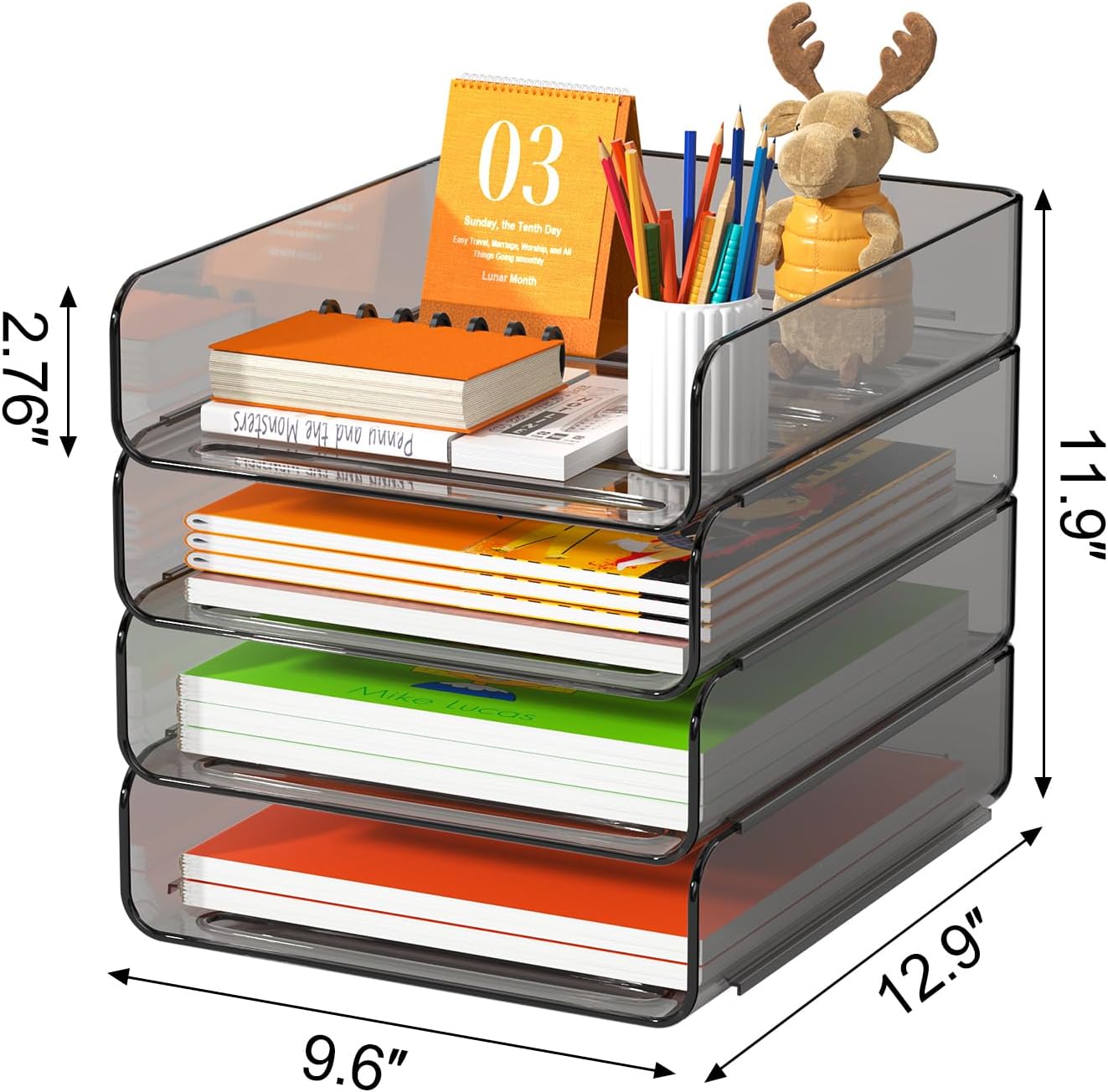 4-Tier Acrylic Paper Tray Organizer / Brown / 12.6 x 9.6 x 11
