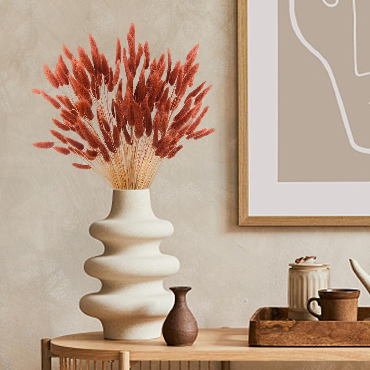 17" Dried Faux Pampas Grass Bulk Decor Fall Pampas Dried Boho Flowers / Burnt Orange / Set of 120