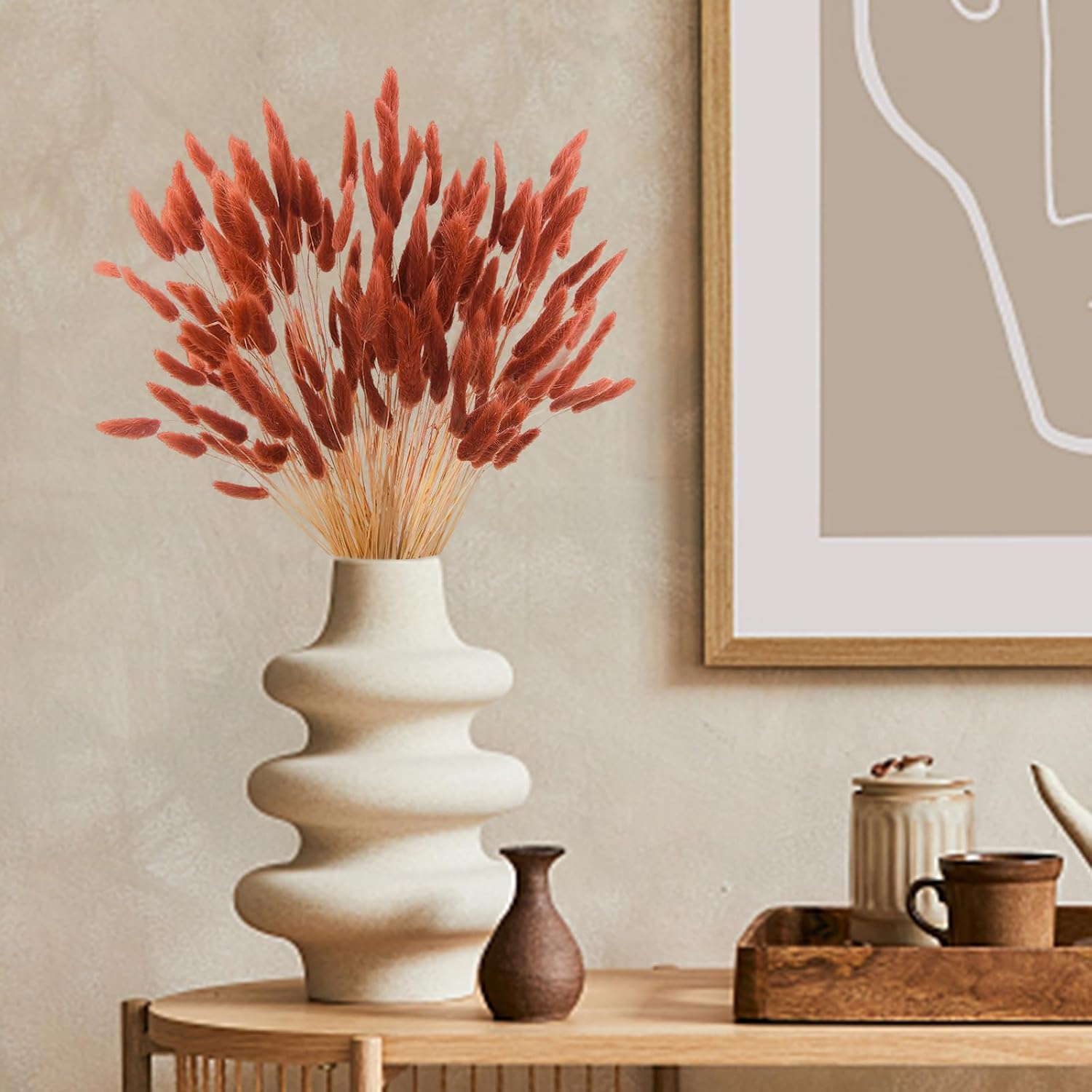 17" Dried Faux Pampas Grass Bulk Decor Fall Pampas Dried Boho Flowers / Burnt Orange / Set of 120