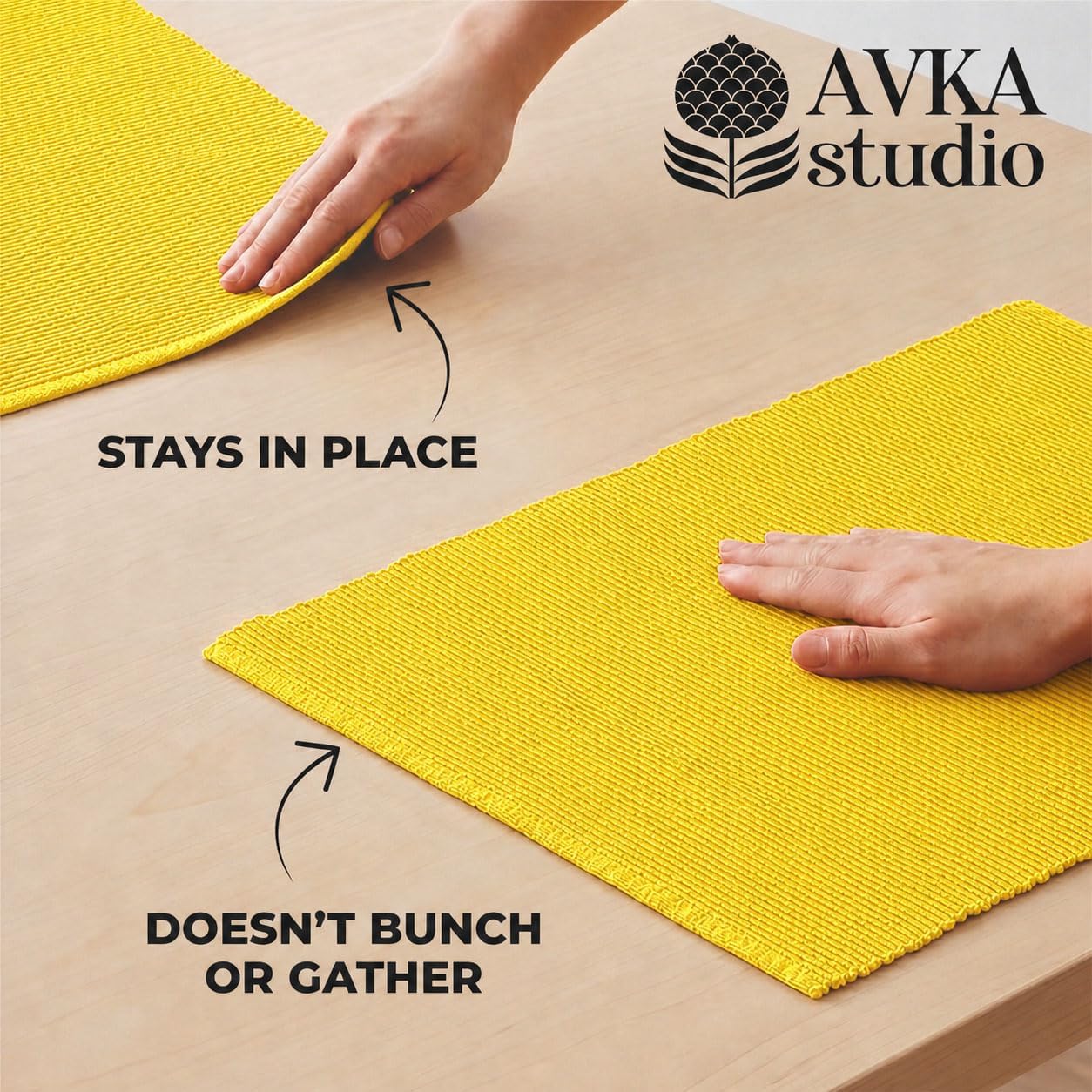 100% Cotton Ribbed Placemats - Set of 6-13 x 19 Inches - Yellow - Everyday/Thanksgiving/Fall Thick Construction Fabric