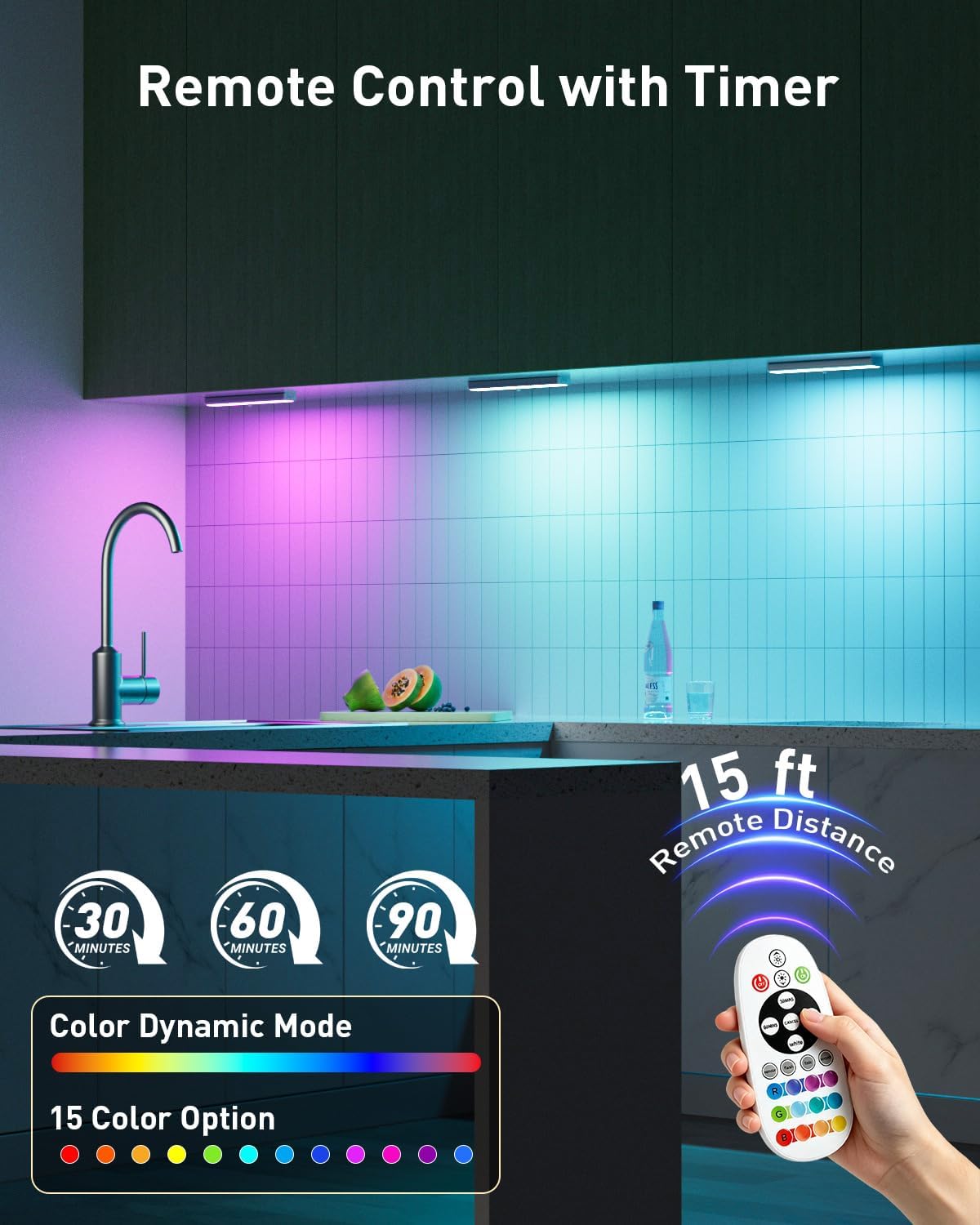 Under Cabinet Lights Wireless, 58-LED Rechargeable Motion Sensor Closet Lights with Remote Control, RGB Color Changing