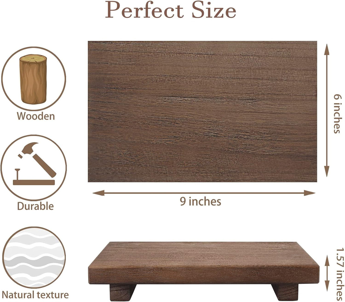 Small Wood Tray Pedestal Stand Farmhouse Bathroom Decor Decorative Wooden / Walnut / 9 x 5.9 x 1.6