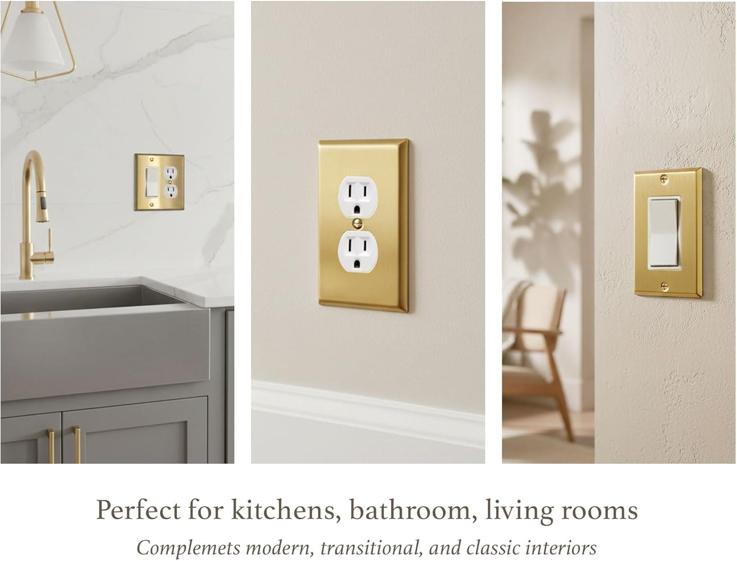 Rio Salto BRASS Blank Wall Plate Outlet Covers Wall Plates 1 Gang Brushed Brass Gold Metal Outlet Protector — Signature