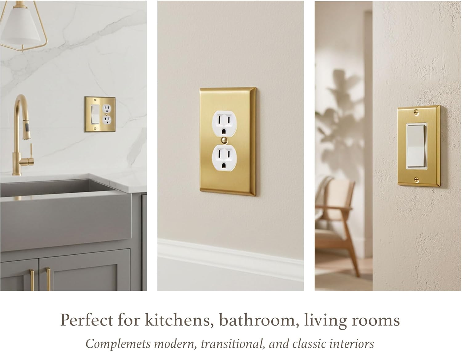 Rio Salto STANDARD SIZE Metal Gold Combination Toggle Switch and Duplex Receptacle Metal Wall Plate Outlet Cover or