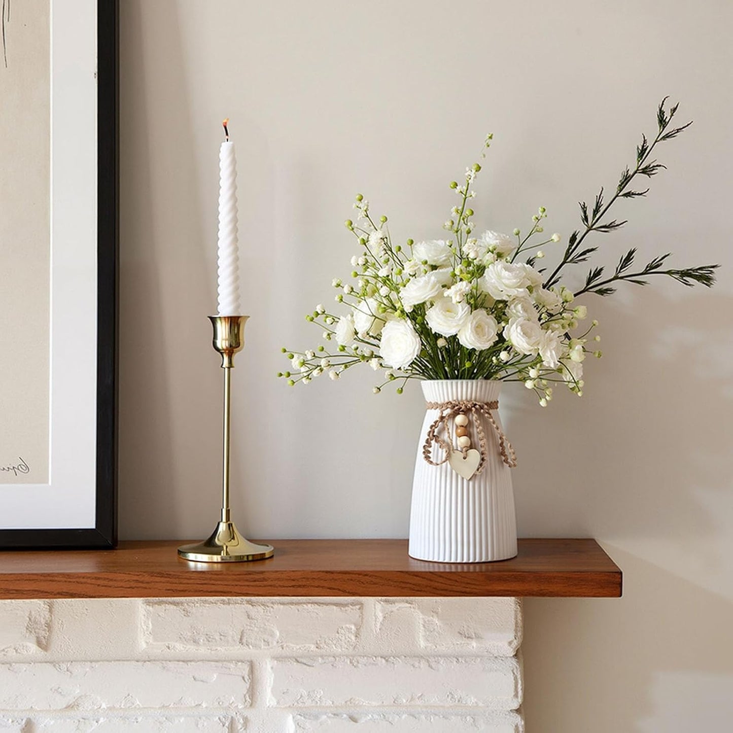 Ceramic Vase / 6.3" Tall Small Flower Vase for Pampas Grass / White