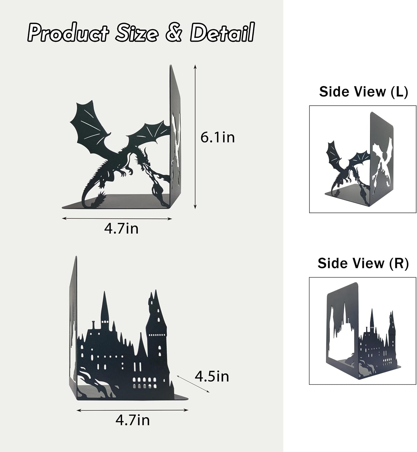 Unique Metal Castle Dragon Bookends