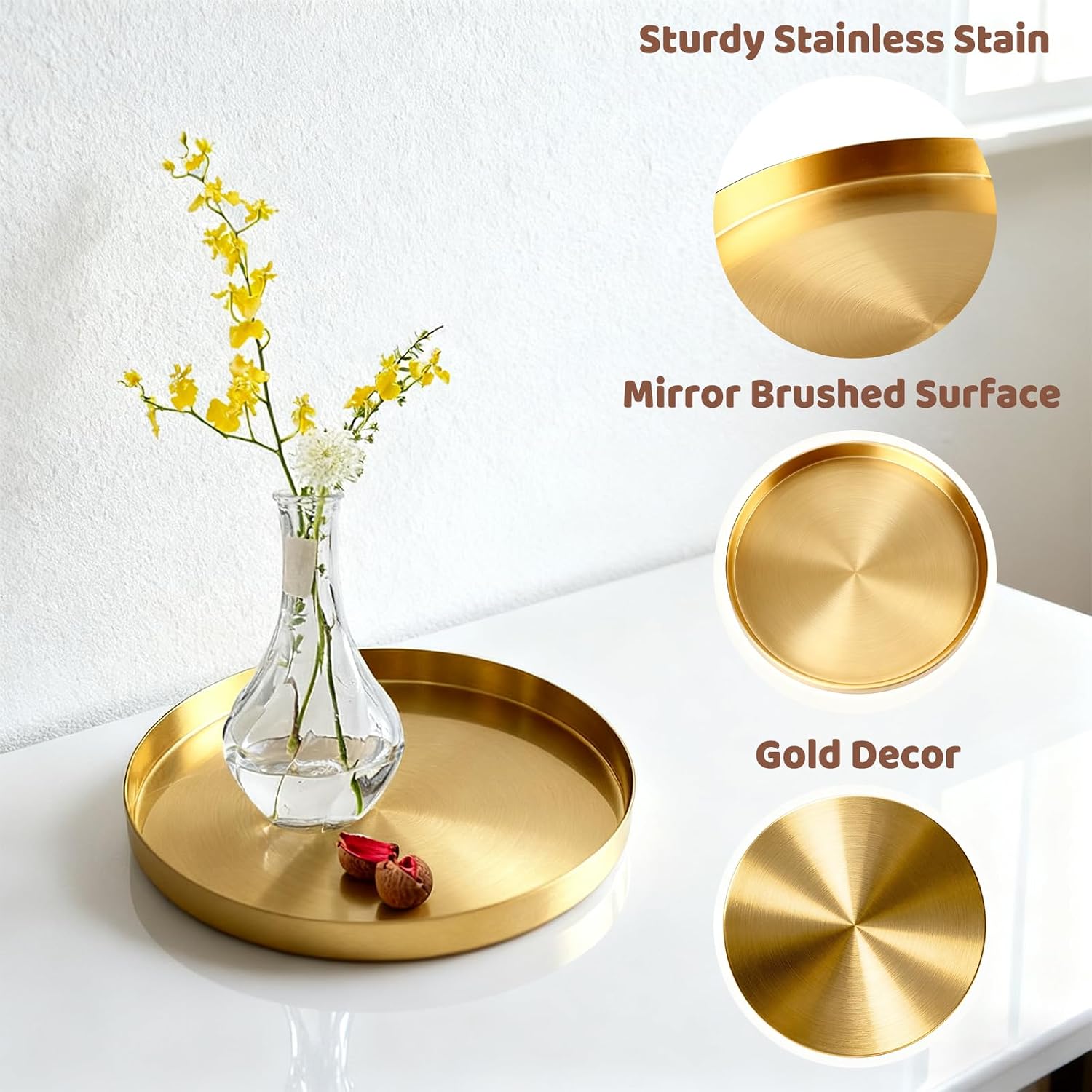 Tray Round Serving Platter / Gold / 8 x 1
