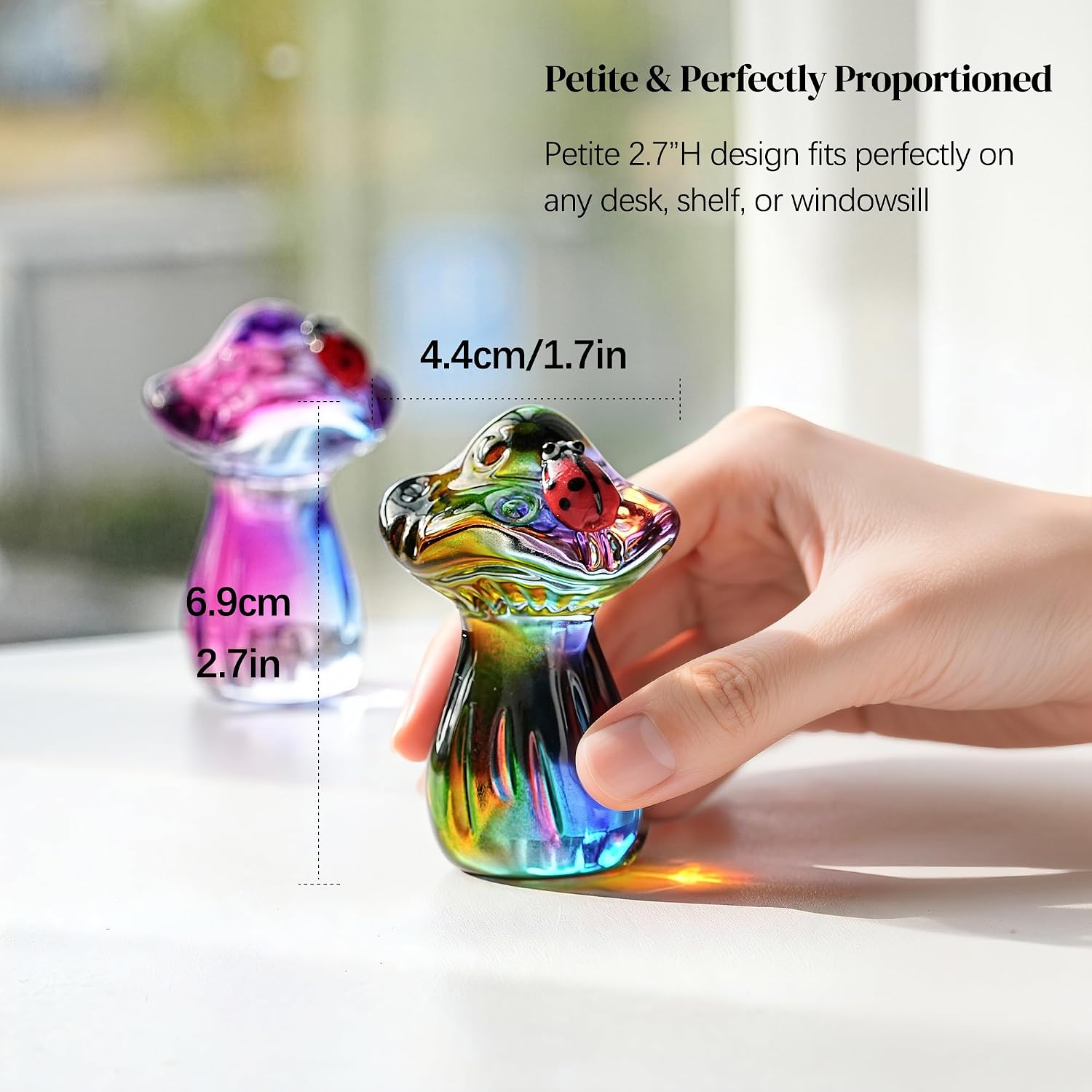 Crystal Mushroom Figurine Mini Mushroom Ladybug Figurines for Fairy Garden Terrarium / Colorful