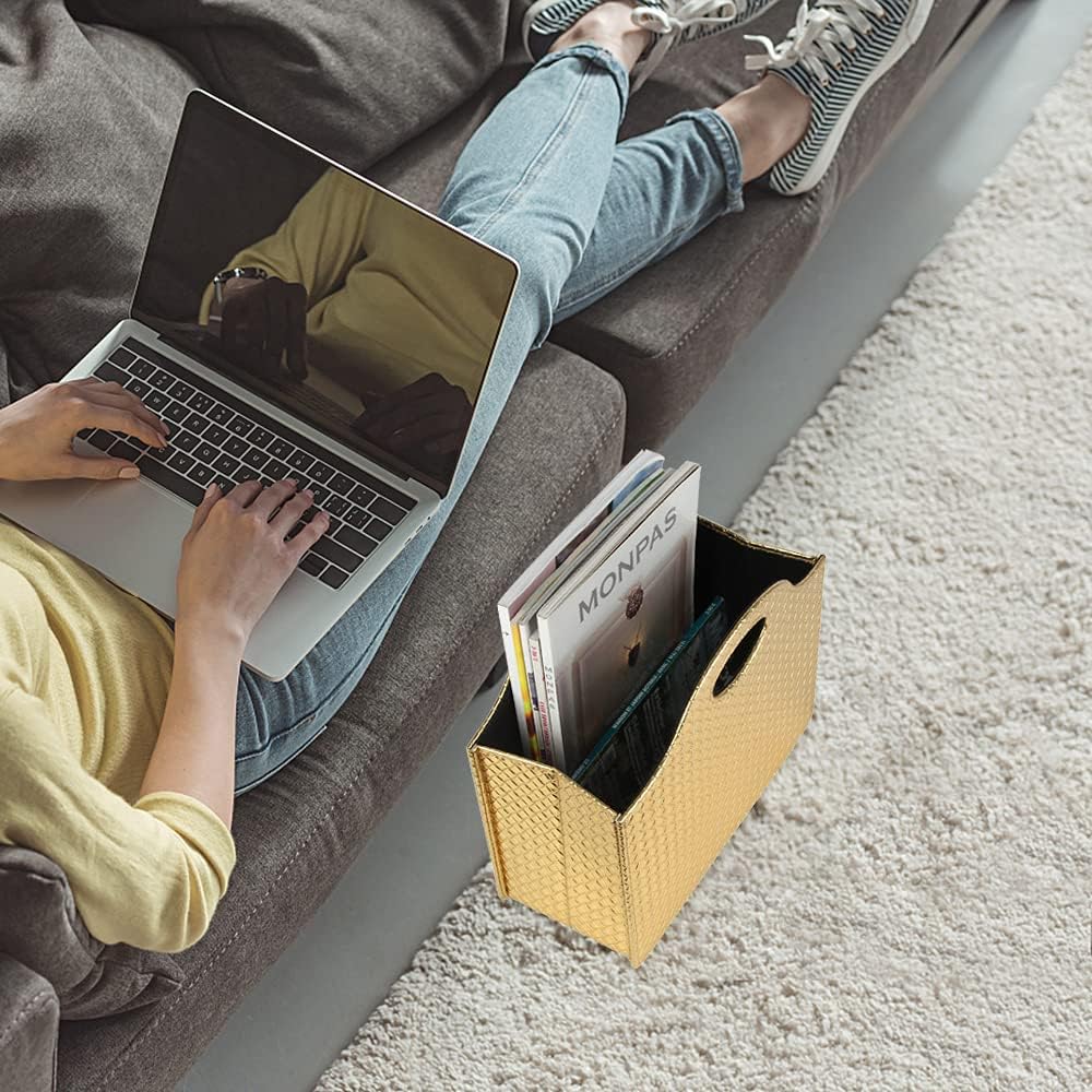 HofferRuffer Magazine Basket Holder, Foldable Magazine Rack, Document File Holder Organizer, File Folder, Newspaper
