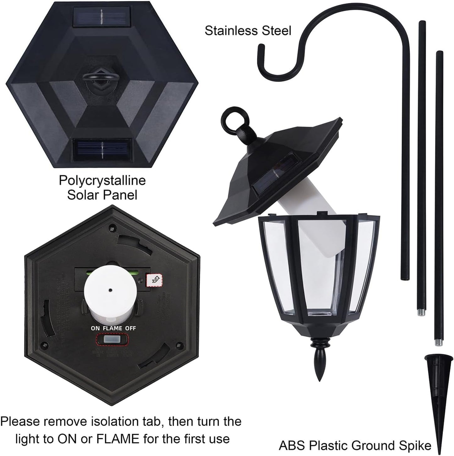 Dynaming 2 Pack Solar Halloween Flame Hanging Lights Outdoor, Flickering Flame LED Garden Lanterns with 2x38 Inch