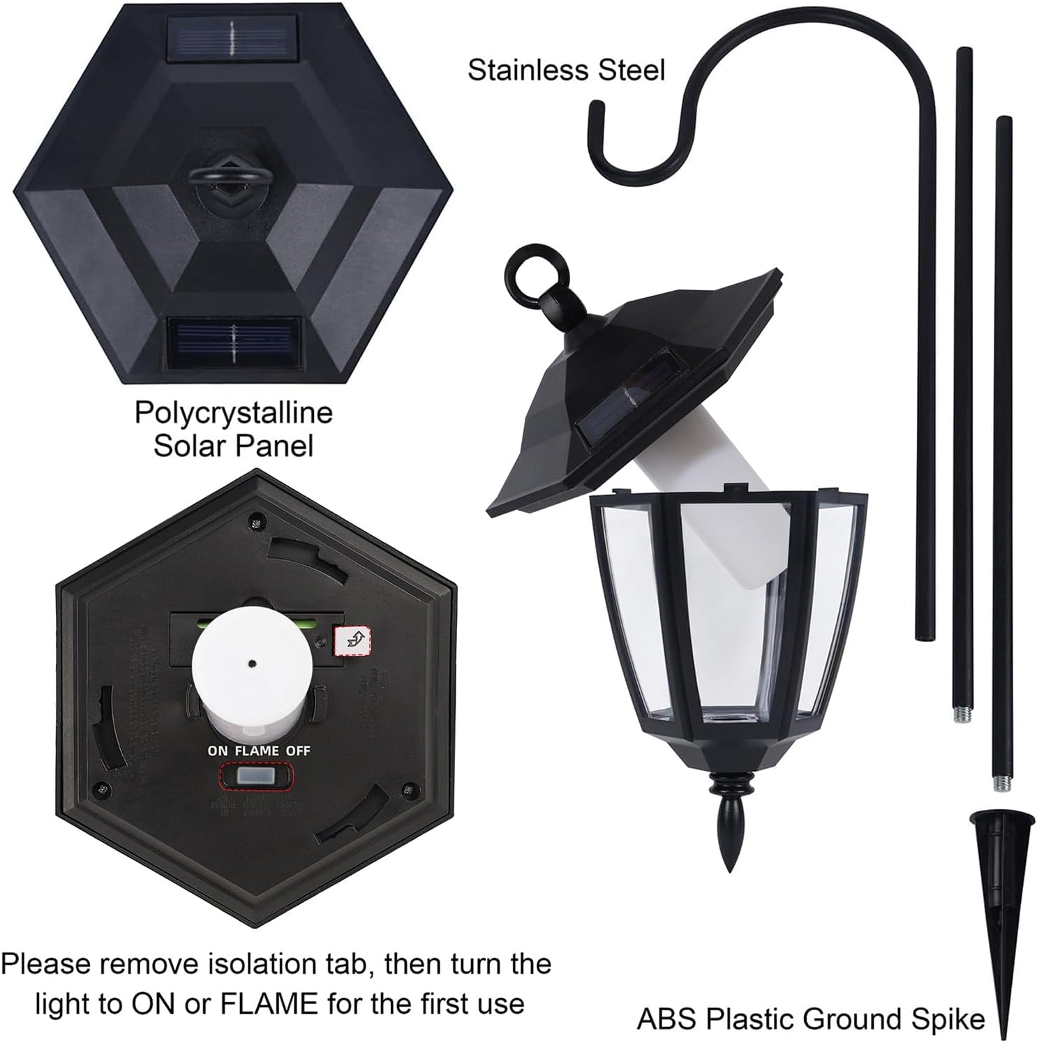 Dynaming 2 Pack Solar Halloween Flame Hanging Lights Outdoor, Flickering Flame LED Garden Lanterns with 2x38 Inch