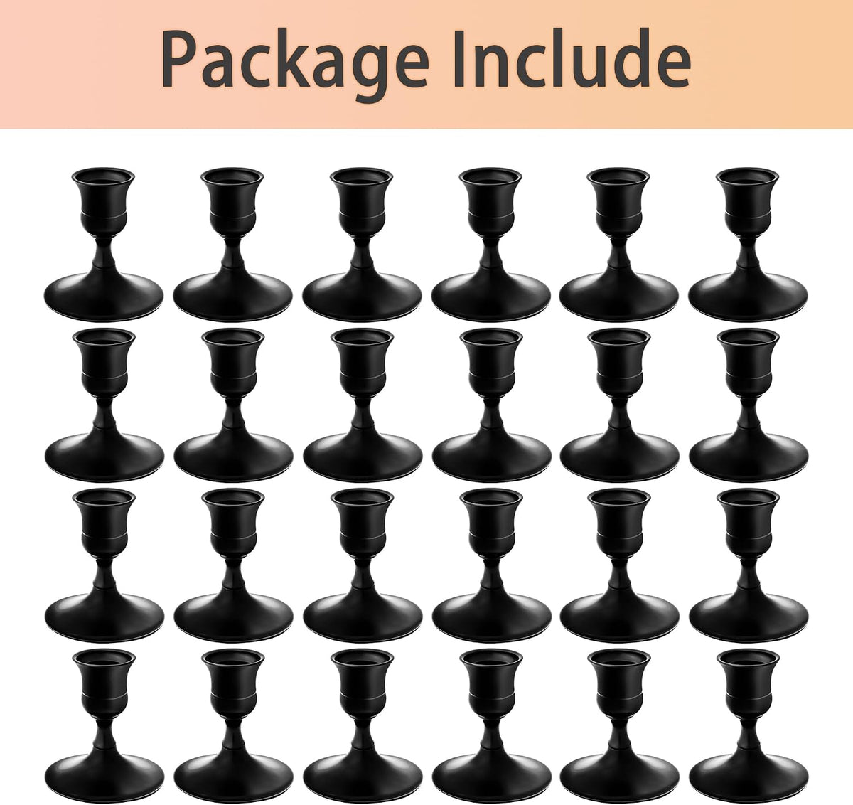 Black Candlestick Holders, Small Taper Candle Holders, Bulk 24-Pack | Vintage metal candle holders with stable bases