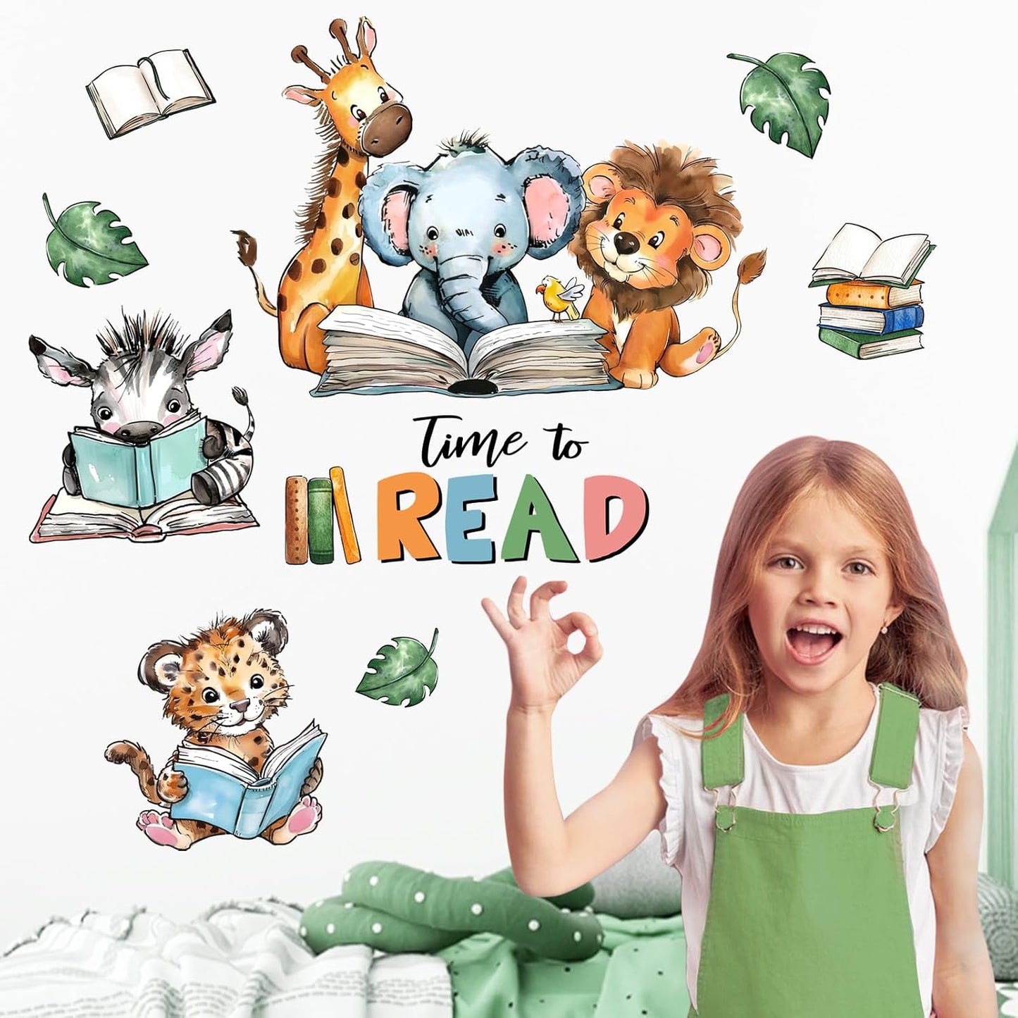 Time to Read Animal Book Wall Decals Stickers / Reading Animals