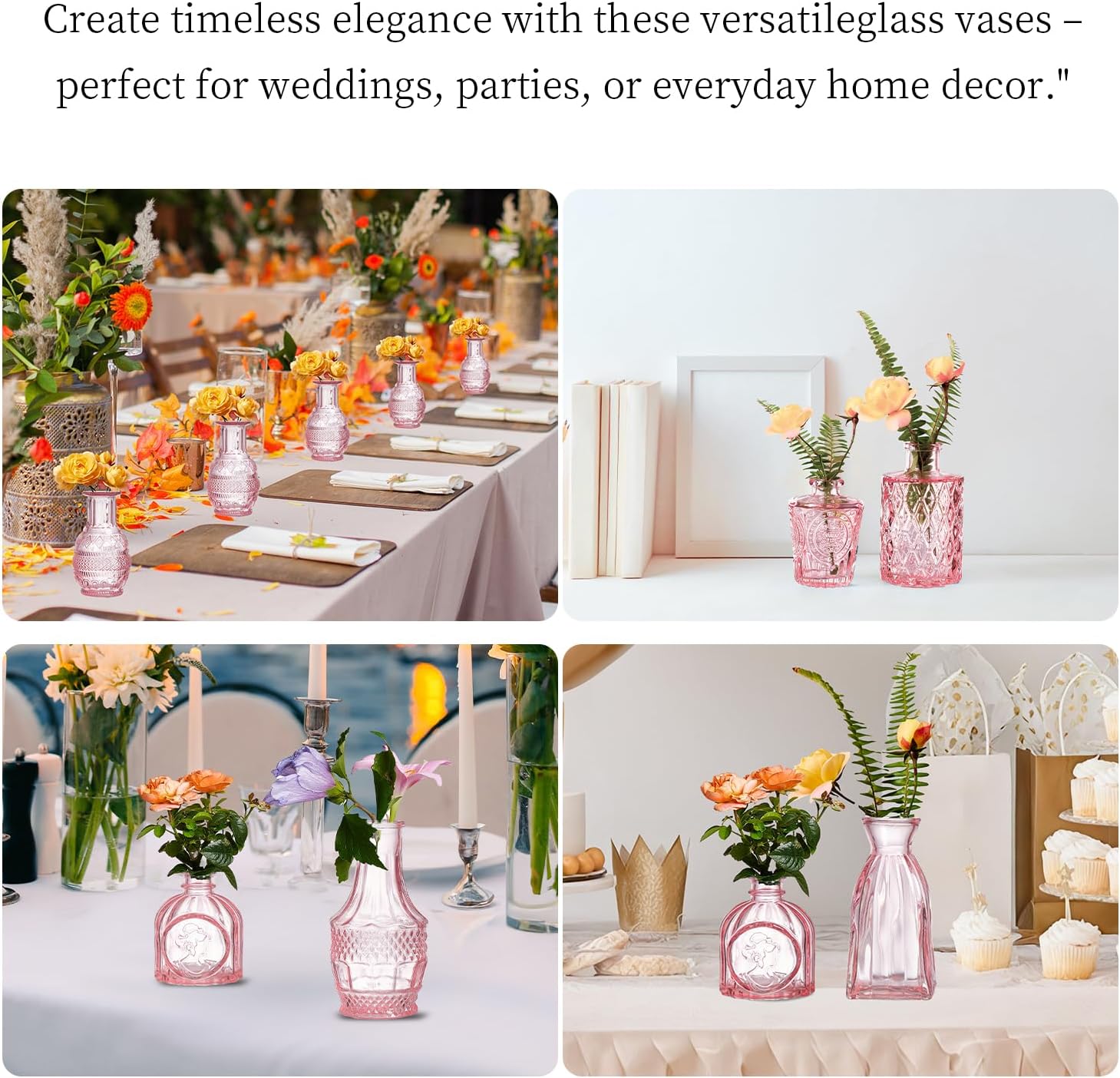 Crystal Vintage Vase Set / Pink / Set of 16