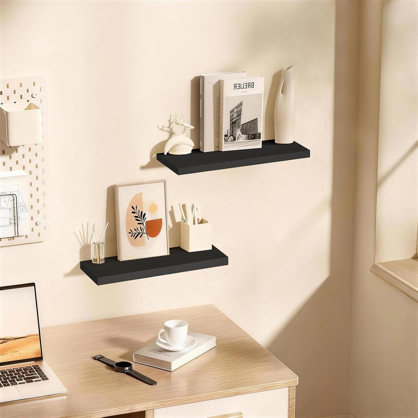 Floating Shelves / Kitchen & Book / Black - Universal Classic Style / 22.5inches / Set of 2