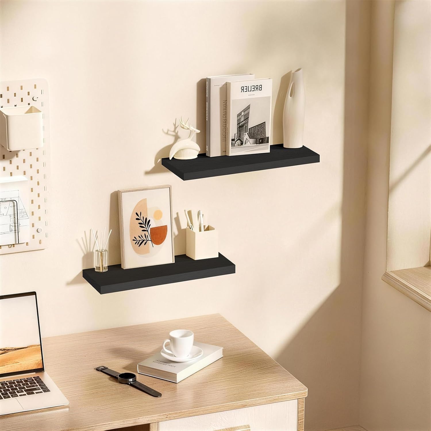 Floating Shelves / Kitchen & Book / Black - Universal Classic Style / 22.5inches / Set of 2