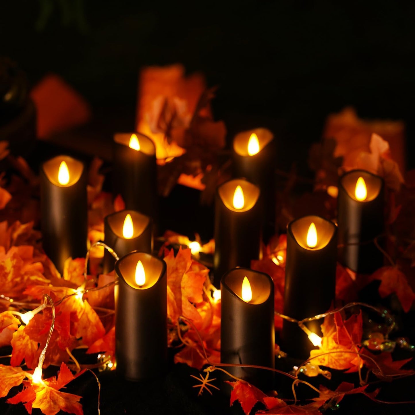 Homemory Black Flameless Candles, Halloween Candles, Battery Operated Candles, LED Pillar Candles with Remote Control