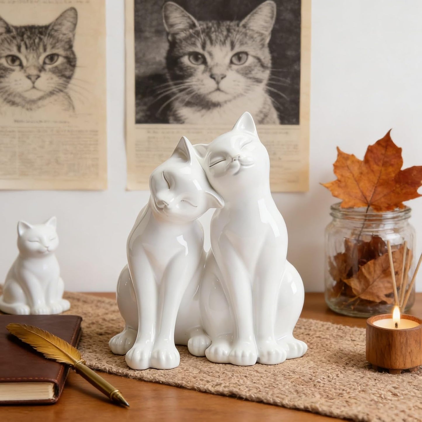 Cat Statues Home Decor Cat-Figurines / Couple Cat / 8.5 x 8 x 10.5
