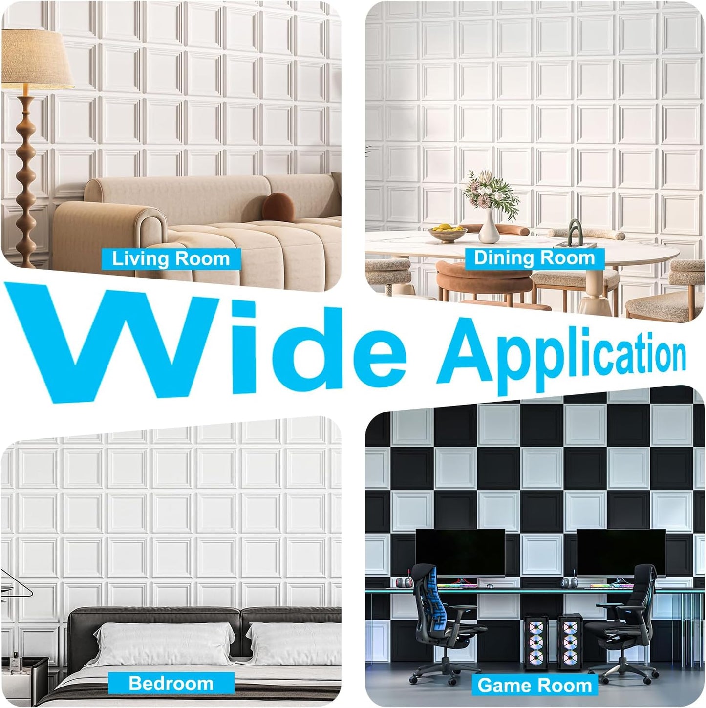 3D Textured Accent Wall Panel for Interior Décor / 11.8 x 11.8 / White / Set of 33
