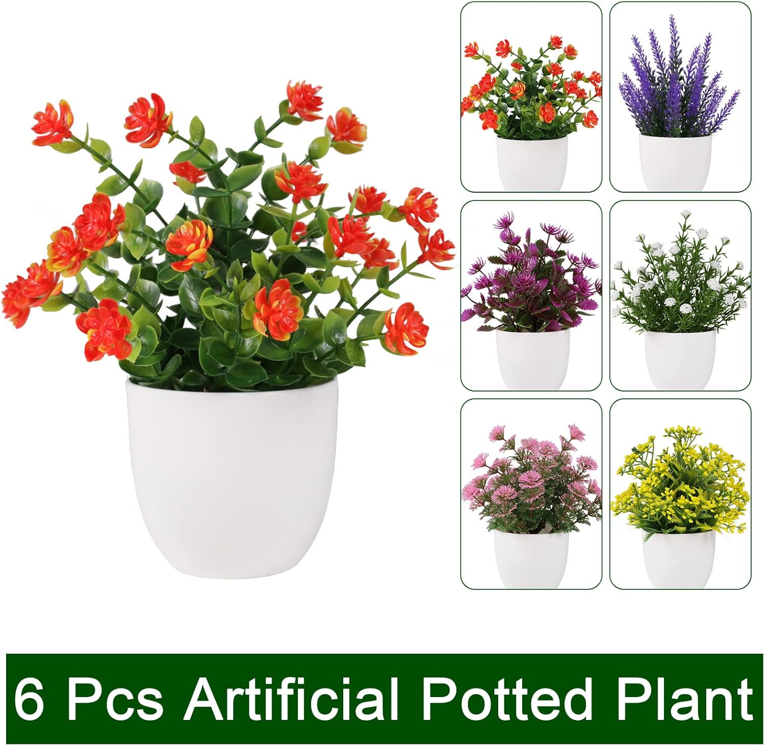 Artificial Small Plant Fake Flower Potted Plant Bathroom Faux Plant / Colorful / Set of 6
