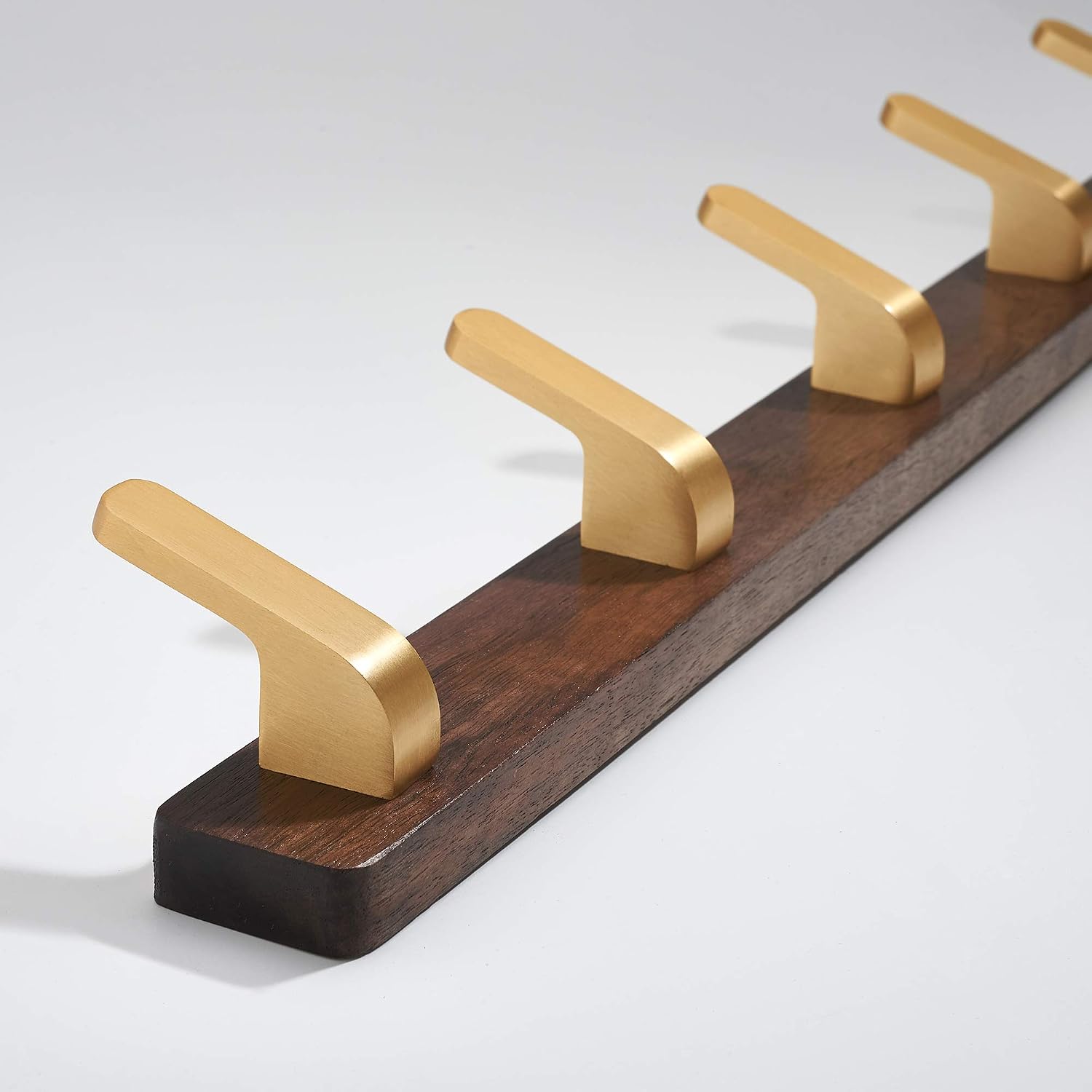 Wall Mounted Coat Rack, Metal Wood with 5 Hooks | Entryway Hanging, For Coat, Scarf, Bag, Towel, Key, Cap, Hat, Walnut