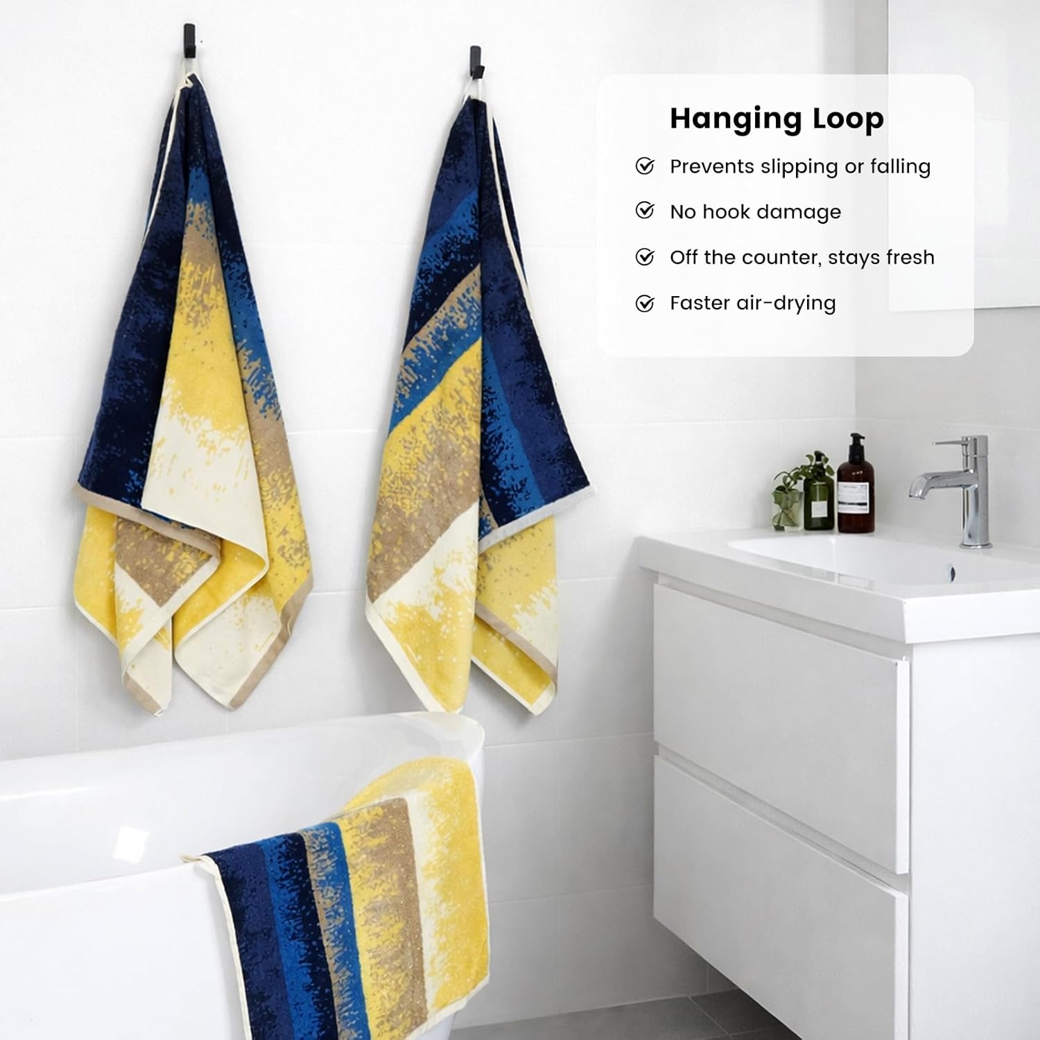 8-Piece Cotton Bath Towel Set for Bathroom, Hanging Loops, Coastal Ombre | Complete starter set for daily showers