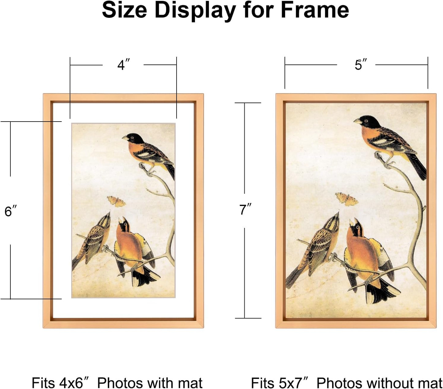 BKABOT 5x7 Gold Metal Photo frames 3 Pack HD Glass Mat 4x6 Wall Table | Brushed aluminum Picture frames,removable