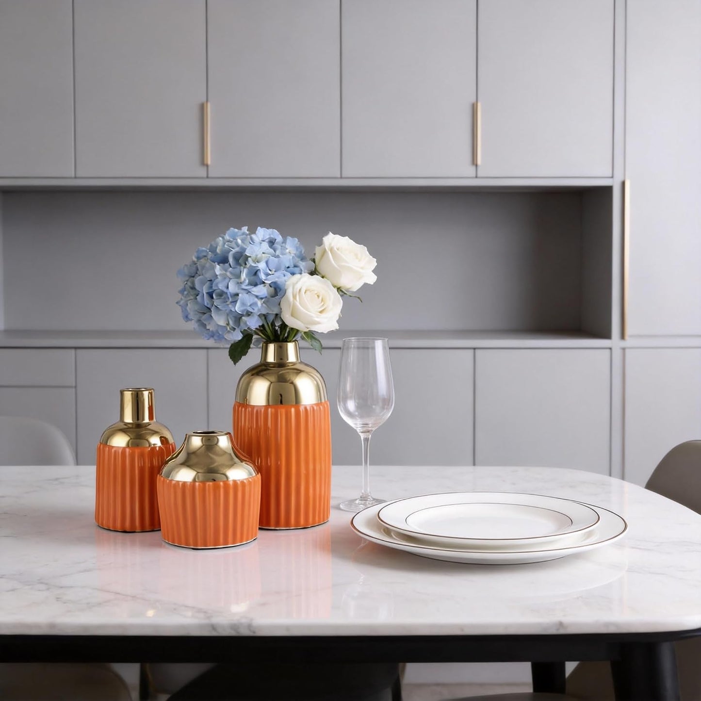Gold Ceramic Vase 3-Piece Set / Og / Orange