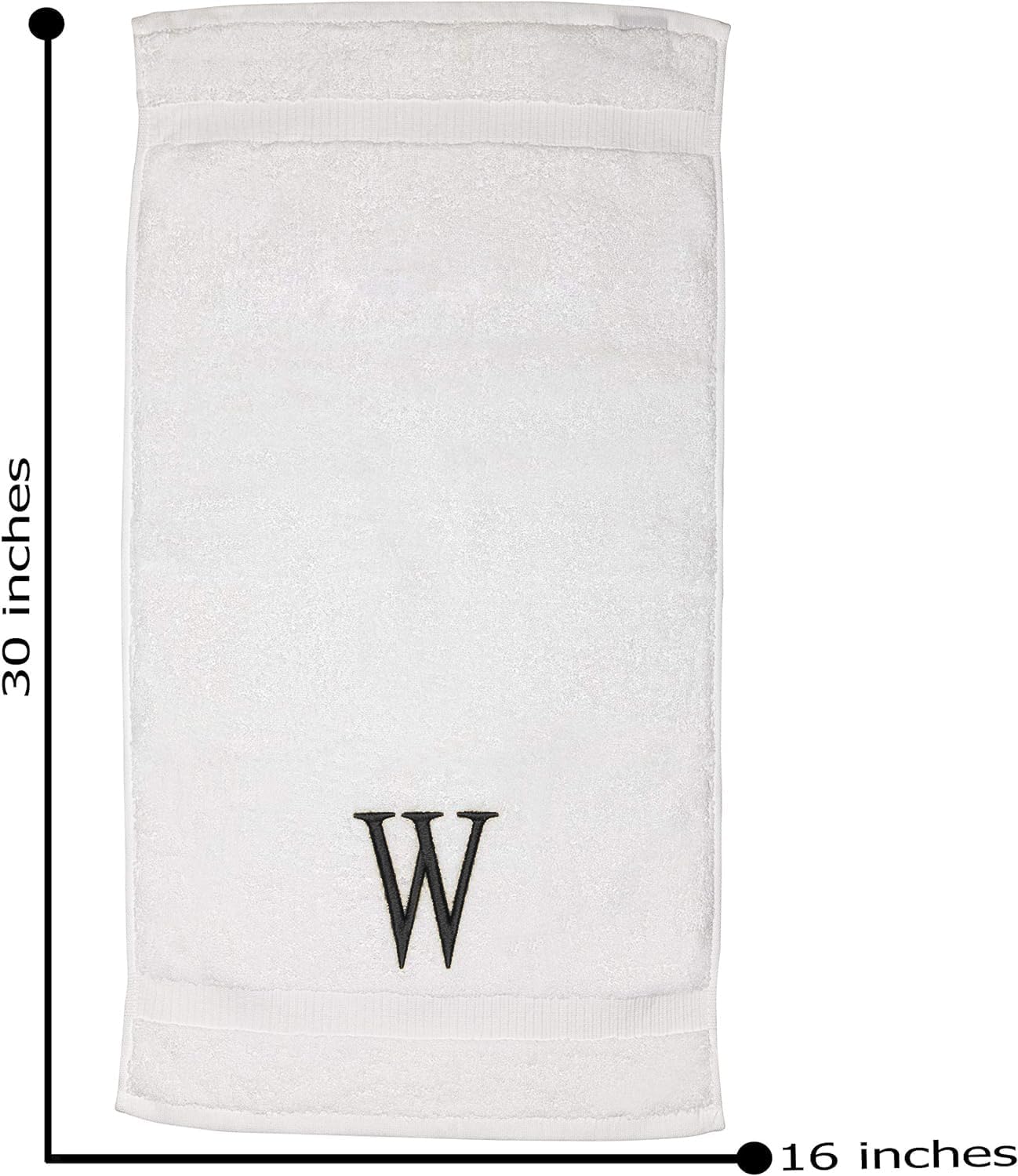 White with Dark Gray Monogrammed Hand Towels for Bathroom Set of 2 Letter W | Luxury Hotel Quality Initial Towels For