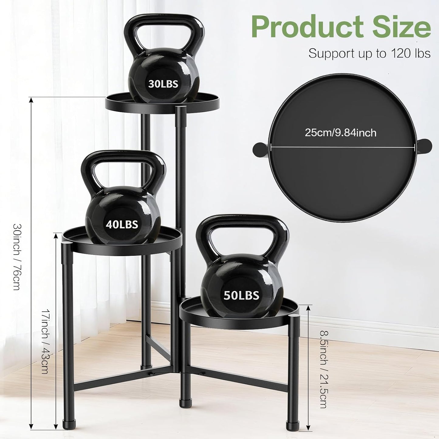 3 Tier Metal Corner Plant Stand Indoor Outdoor, 10 Inch Wide Tray, Black | 30 In Tall Foldable Iron Flower Pot Holder