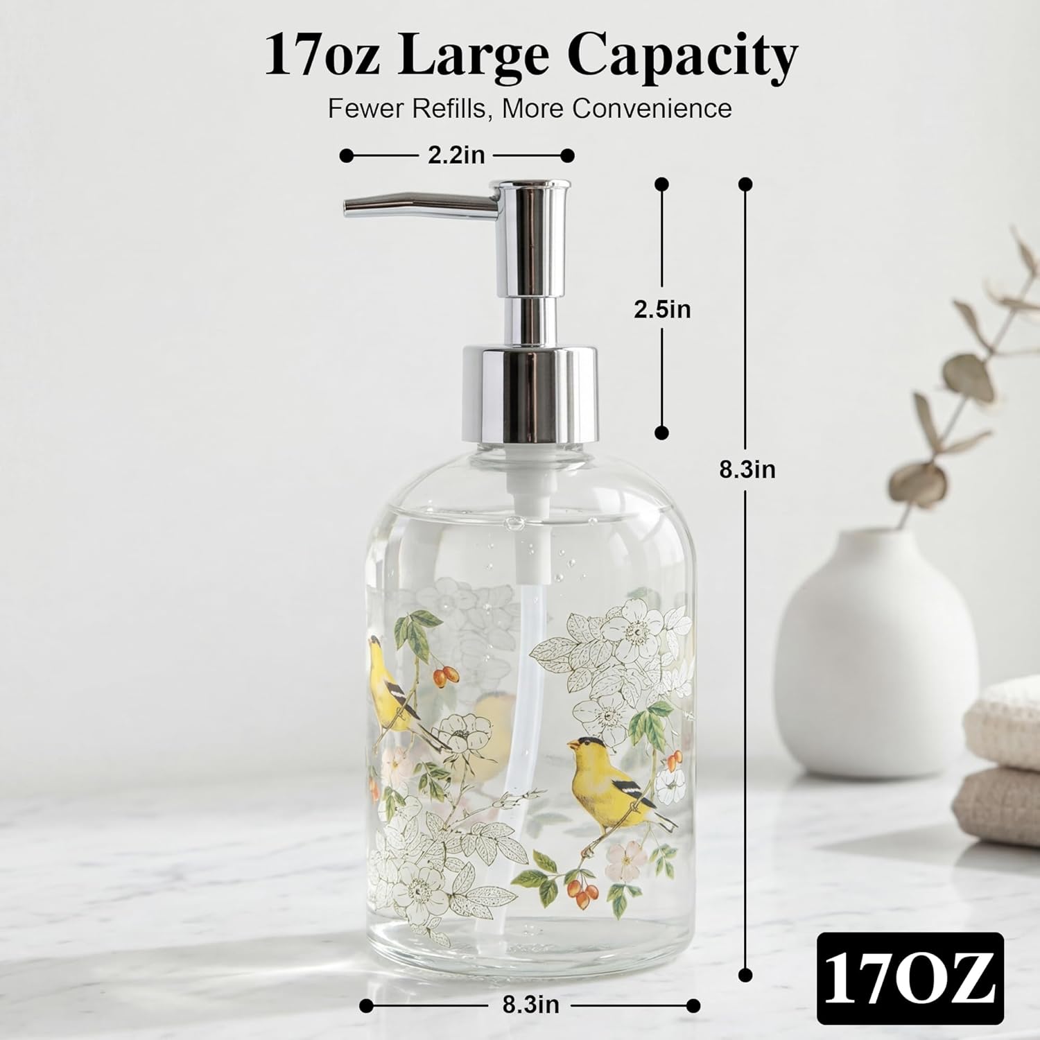 Topadorn Glass Soap Dispenser Set, Hand & Dish Soap Bottles with Pump | 2 Pack Botanical Glass Bottles • Vintage Floral