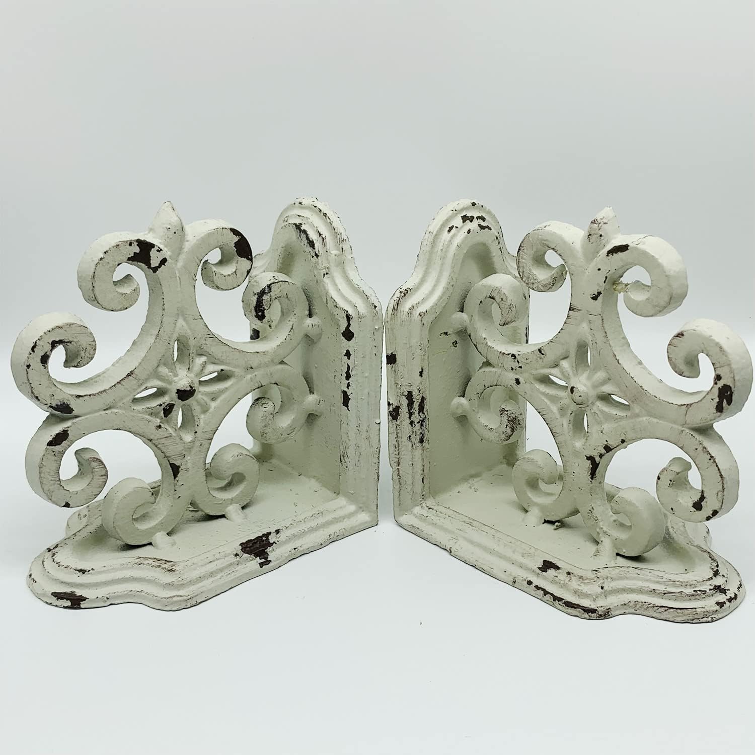 Decorative Bookends / Cast Iron Book Ends / Antique White / Set of 2