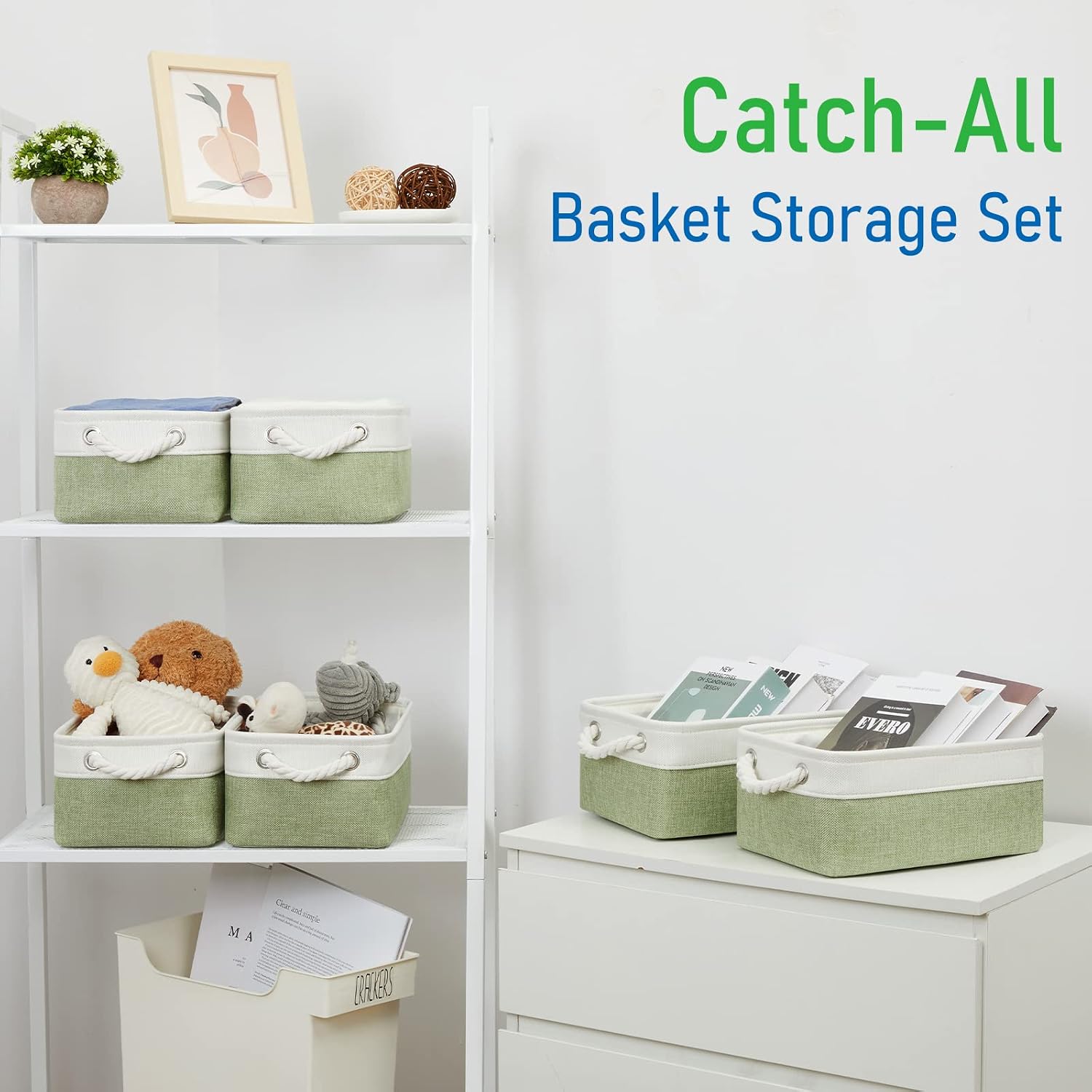 Small Baskets for Organizing Linen Closet Storage Baskets Decorative / Gray,green,white / Set of 6