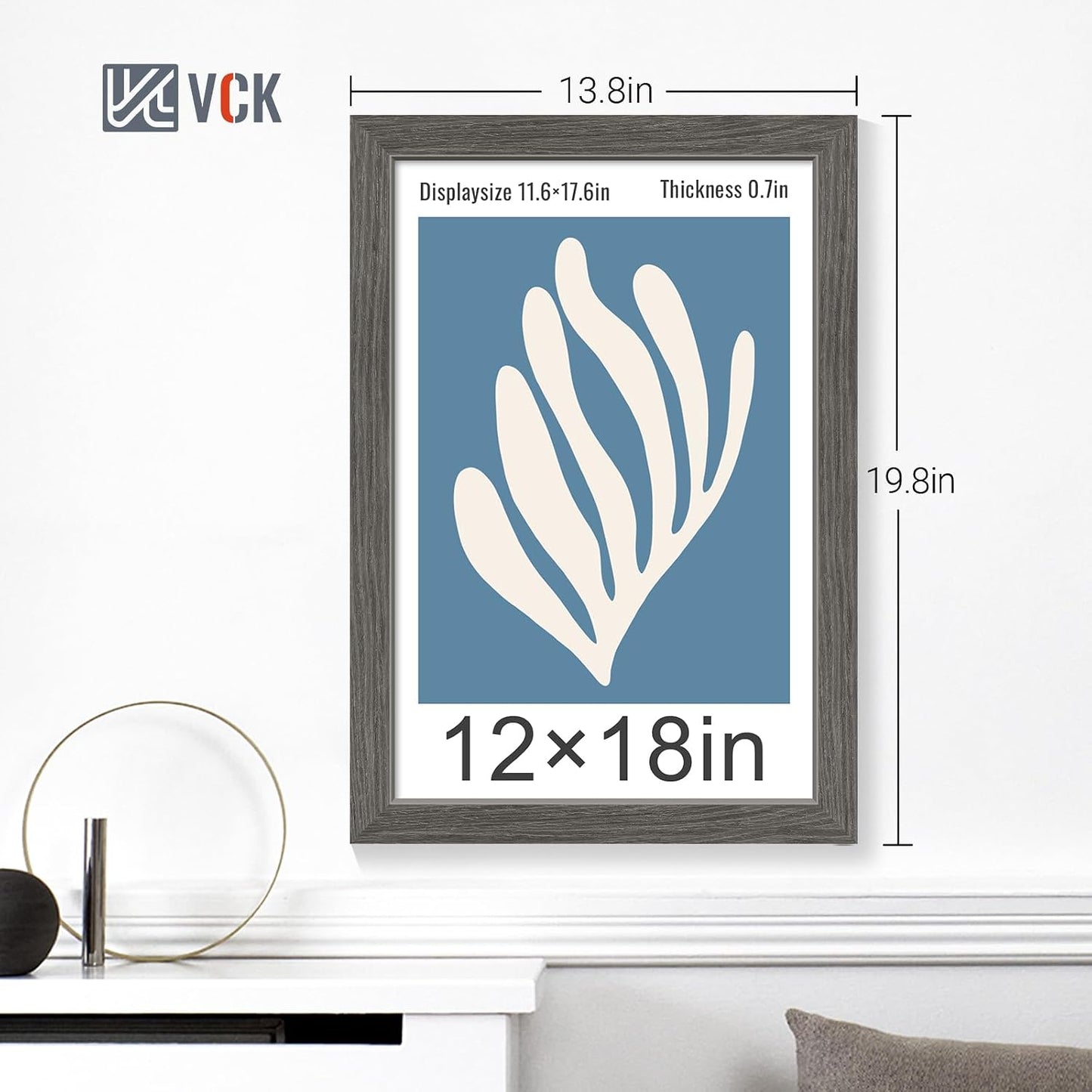 VCK 12x18 Frame Grey 4 Pack, Wide Thick Wood Border, for Poster/Print | Exclusive Woodgrain, Wall Hanging, HD
