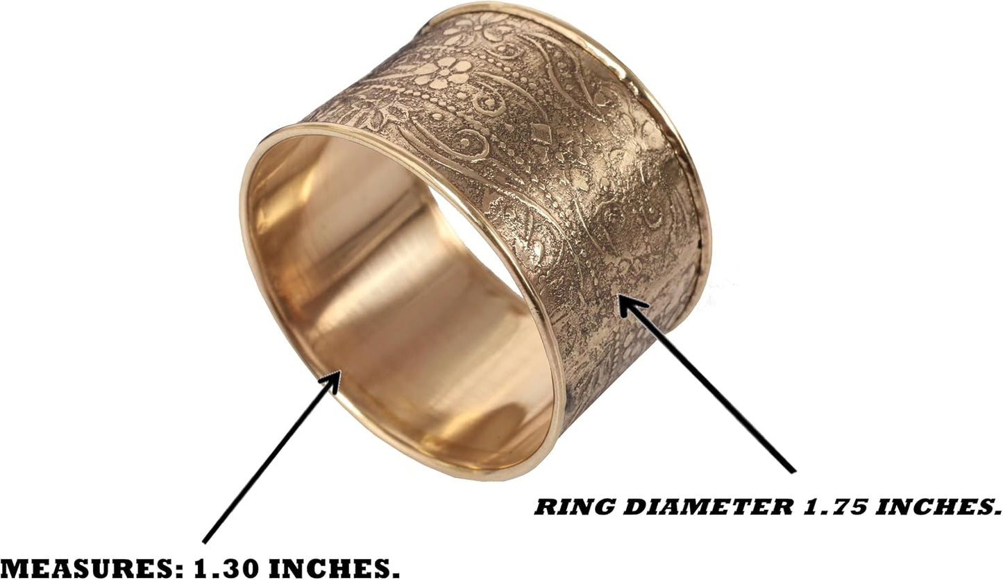 Handcrafted Floral Table Napkin Rings, Gold Tone, Set of 12 | Handcrafted large-size floral napkin holders; Decorative