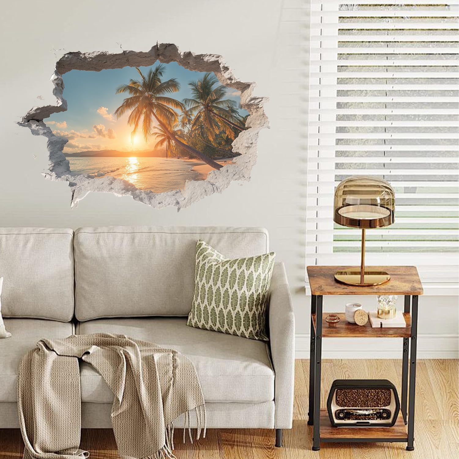 3D Tropical Beach Wall Decals Peel and Stick Ocean Sunset Palm Tree Wall Stickers / 6